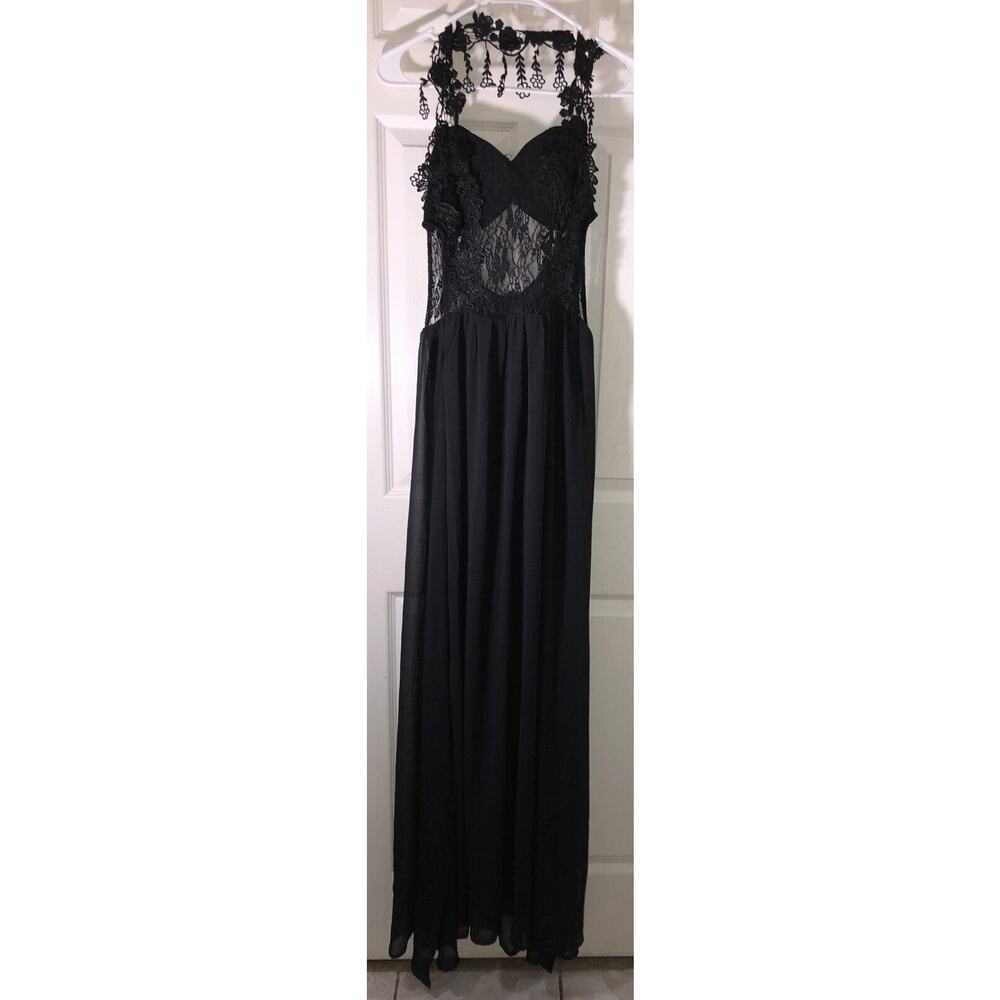 Missord Dress FairyGoth Halter Open Back Split Semi Sheer Lace Shorts Lined Sz M